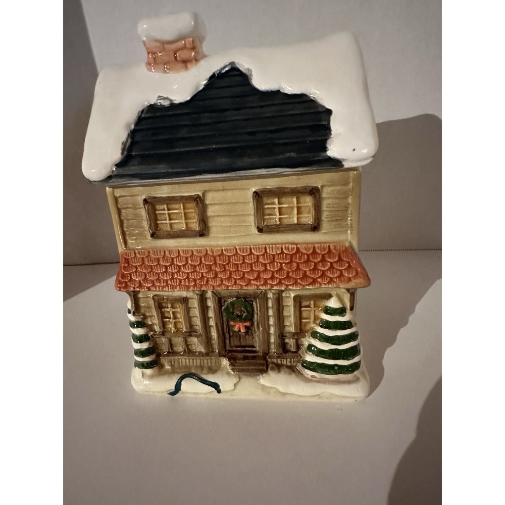 Otagiri Japan Cookie Biscuit Jar Canister Hand Painted Ceramic House Snow Xmas